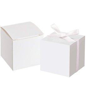Awtlife Lot de 50 boîtes à friandises Blanches avec 50 Rubans pour décoration de fête de Mariage 5 cm