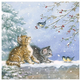 Ambiente Serviette de Table de Noël 33 cm Chatons Regarder des Oiseaux Serviettes