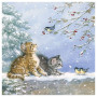 Ambiente Serviette de Table de Noël 33 cm Chatons Regarder des Oiseaux Serviettes