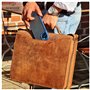 ALMADIH porte documents A4 cuir vachette avec fermeture éclair et poignée + classeur anneaux + bloc notes inclus, marron vintage