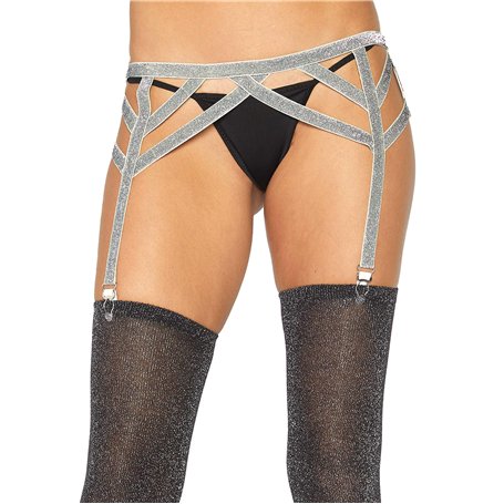 Leg Avenue 8887 Porte-Jarretelles Élastique en Lurex Argent Taille Unique EUR 34-38