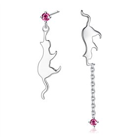 VIKI LYNN Boucles d’oreilles pendantes chat mignon boucle d’oreille clou en argent fin 925 et zircon rouge cadeau noël anniversa