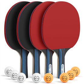 Glymnis Lot de 4 raquettes de tennis de table et 8 balles avec 2 sacs en nylon