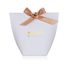 SERWOO (H :10cm) 50PCS Boîtes Cadeaux Blanches en ‘Merci’ avec Rubans Boîte Bonbonnière Faveur Ballotin Decoration Mariage Baptê