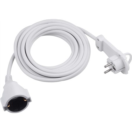Meister 7432530 Rallonge de Contact de Protection - Connecteur Extra Plat - Câble de 5 m - Blanc - IP20 - Câble d'extension inté