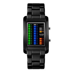 FeiWen Mode Binaire Digital Montre Bracelet de Hommes 50M Étanche Unique Rectangulaire Acier Inoxydable de la Lunette et Ruban M