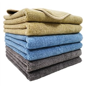 Polyte - 6 Chiffons de Nettoyage en Microfibres - qualité Professionnelle - Bleu/Camel/Gris - 41 x 61 cm