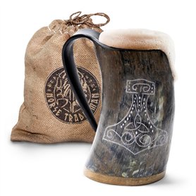 Norse Tradesman Véritable corne à boire viking Mug – 500 ml Chope à bière viking de qualité supérieure avec fond en bois dur sup