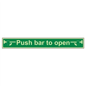 Vsafety Plaque de porte autocollante en vinyle avec inscription « Glow In The Dark Push Bar to Open » 600 mm x 75 mm