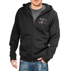 Sweat à Capuche Zippé : Speed Junkies avec Broderie Crâne - Cadeau pour Bikeur-s/Moto/Blouson Homme/Hoody/Hoodie/Chopper/Hooded-