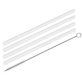 Fackelmann Lot de 4 pailles en verre de 5 mm de diamètre avec brosses de nettoyage Rio Party