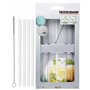 Fackelmann Lot de 4 pailles en verre de 5 mm de diamètre avec brosses de nettoyage Rio Party, réutilisables pour toutes les occa