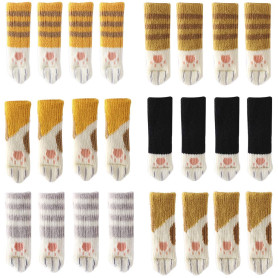 24PCS Chaussettes de Chaise tricoté avec Chat Mignon Pattes Design 6 Motifs Meubles Jambe Caps Anti Scratch Anti-Bruit Chaise Ja