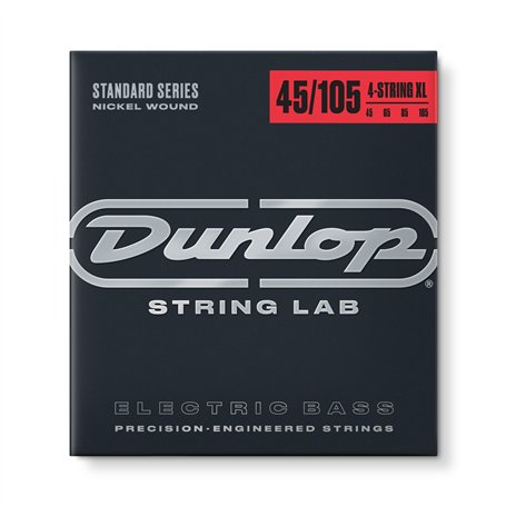 Dunlop Bass Nickel Wound DBN45105XL Jeu de cordes basses 4 cordes moyen .045-.105 Extra Longue Echelle