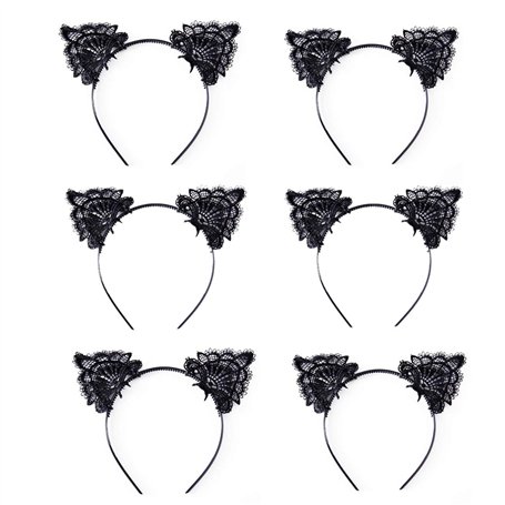 JZK 6 x Noir Oreilles de Chat Serre Tete Chat Bandeau de Fête pour Noël Halloween Accessoires de Costume et Décoration Quotidien
