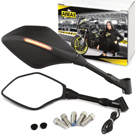 Area1 Rétroviseurs Moto Universel Retroviseur Latéral avec Clignotant Homologué E