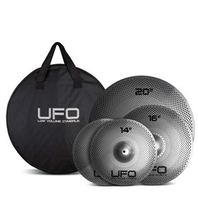 UFO Lot de cymbales à faible volume | Cymbales d'entraînement à faible volume de 35,6 cm, 40,6 cm, 50,8 cm | Sac de cymbale grat UFO Lot de cymbales à faible volume | Cymbales d'entraînement à faible volume de 35
