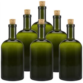 mikken Lot de 6 bouteilles en verre vert et marron de 500 ml avec bouchon en liège.