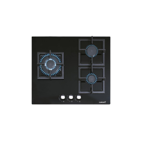 CATA SCI 6021 BK Plaque à gaz butane 3 feux 1 triple couronne Pour cuisinière à gaz naturel Largeur 59 cm Puissance totale de 6