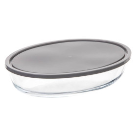 Plat ovale en verre avec couvercle - 30 x 21 cm
