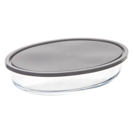 Plat ovale en verre avec couvercle - 30 x 21 cm