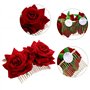 iwobi 2 Pièces Rose Pince À Cheveux Fleur Femmes Rose Fleur, Accessoire Casque pour Les Femmes Filles Mariage Nuptiale (Rouge)