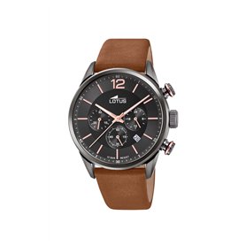 LOTUS Montre pour Homme 18687/2 Chrono Boîtier en Acier Inoxydable Noir Bracelet en Cuir Marron