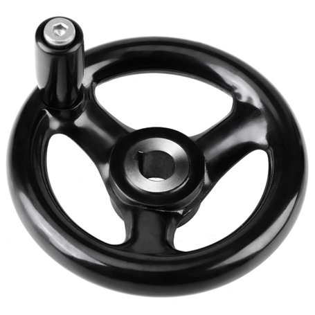 Jadeshay Roue à main - Poignée de volant rond noir à 3 rayons Roue à main en plastique avec poignée tournante pour la fraiseuse