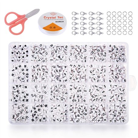 PHOGARY 1280pcs Lettre et Chiffre Perles Rondes