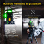 Niveau Laser Vert 3 x 360, Kaiweets Professionnel Laser Niveau Automatique, USB Charge, Autonivellement et Mode Pulsé Extérieur 