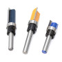 Gasea 3pcs 6.35mm Tige Flush Garniture Routeur Bit Avec Bas Roulement Fraise à Copier Fraise Pour Menuiserie-Lame de Coupe 11.9,