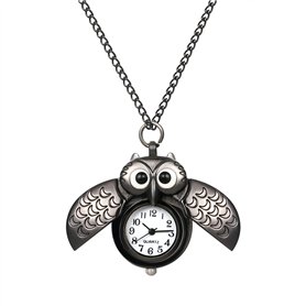 Montre Gousset Homme Montre de Poche Femme Mode Le Hibou Mouvement Quartz Longue Chaine de Chandail Montre Broche/Cadeau fête de