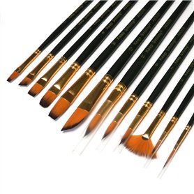 Lot de 12 pinceaux de peinture artiste avec poils synthétiques en sable pour peinture acrylique, aquarelle, peinture artistique, Lot de 12 pinceaux de peinture artiste avec poils synthétiques en sable pour peinture acrylique