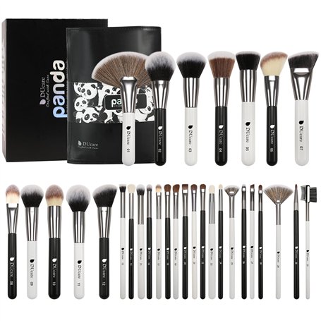 DUcare Pinceaux Maquillages Professionnel Kit de 31pcs Elegante Cuir PU Pochette Synthétiques Premium Pinceaux (Noir Blanc)