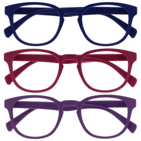 Opulize Pop Pack 3 Rétro Rond Lisse Bleu Mat Rose Pourpre Hommes Femmes Lunettes De Lecture Charnières Ressort RRR2-345 +3
