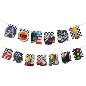 Amosfun bannière de voiture de course mignonne suspendu bunting guirlande voiture fête à thème fête célébration anniversaire fou