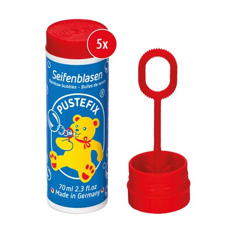 PUSTEFIX Lot de 5 bulles de savon classiques de 70 ml - Bulles colorées fabriquées en Allemagne - Pour mariage