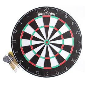 Masterdarts Cible de fléchettes avec 6 fléchettes - Tableau de fléchettes Ø45cm - Fléchettes à Pointe métallique - Cible en lièg
