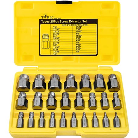 LANNIU Lot de 25 extracteurs de vis à tête hexagonale multi-cannelures - Extracteur de boulons en acier à haute teneur en carbon