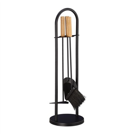relaxdays 10028780 Ensemble serviteur de cheminée 4 pièces Accessoire Pelle Balai Support grattoir