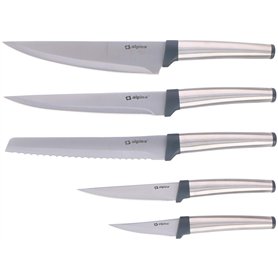 alpina Set de Couteaux 5 Pièces : Comprenant un Couteau à Pain et un Couteau de Chef - Inox/Polypropylène