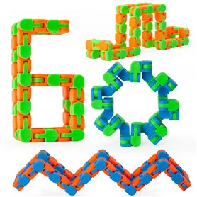 ZCOINS 4 Pieces 48 Links Wacky Tracks Fidget Toy Snap and Click Jouets Anti-Stress