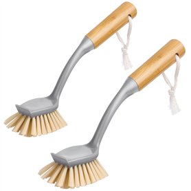 MR.SIGA Brosse à Vaisselle Radiale avec Grattoir Intégré à Long Manche en Bambou