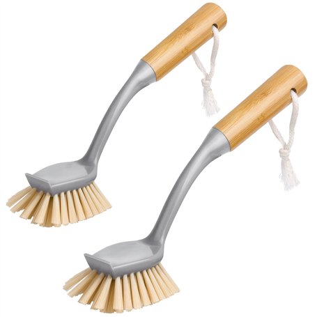 MR.SIGA Brosse à Vaisselle Radiale avec Grattoir Intégré à Long Manche en Bambou
