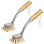 MR.SIGA Brosse à Vaisselle Radiale avec Grattoir Intégré à Long Manche en Bambou