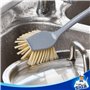 MR.SIGA Brosse à Vaisselle Radiale avec Grattoir Intégré à Long Manche en Bambou, Brosse à Récurer pour Nettoyage des Plates, Ca