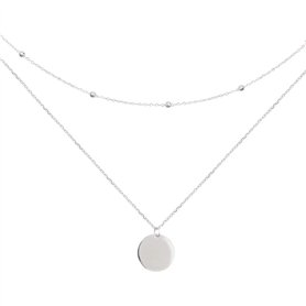Collier Ras Du Cou Avec Pendentif En Forme De Disque En Argent Sterling 925 Et Or Blanc 18 Carats Avec Deux Chaînes Doubles Et B