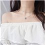Collier Ras Du Cou Avec Pendentif En Forme De Disque En Argent Sterling 925 Et Or Blanc 18 Carats Avec Deux Chaînes Doubles Et B