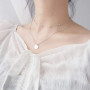 Collier Ras Du Cou Avec Pendentif En Forme De Disque En Argent Sterling 925 Et Or Blanc 18 Carats Avec Deux Chaînes Doubles Et B