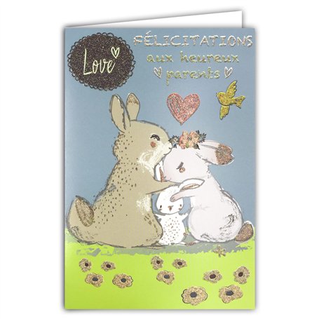 AFIE 66-1155 Carte Félicitations aux Heureux Parents - Bienvenu Bébé Garçon/Fille - Love Paillettes Cœur Rose Couple Papa Maman